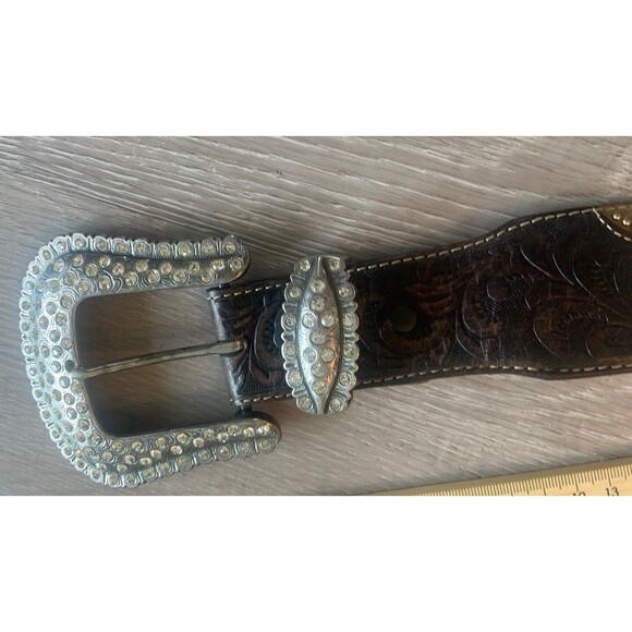 Tony Lama Memphis Lights Bling Tooled Leather Belt Size 30 Cowgirl Rodeo - Picture 1 of 6
